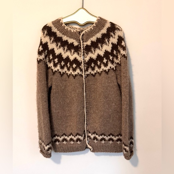 Vintage Brown and Cream Icelandic Knit Cardigan - Picture 1 of 3